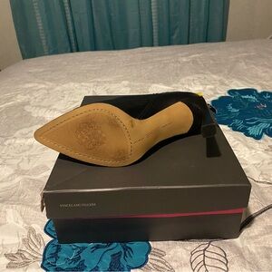 Vince Camuto Black Pointed Toe Booties with Tan Sole
